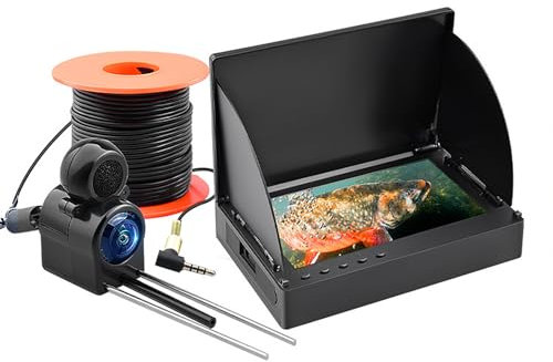 YEKUYEKU Undervattensfiskekamera, bärbar IR Fish Finder-kamera, HD 1080P, IP68 vattentät isfiskekamera 220° Ultra vidvinkelobjektiv med bärväska för sjö båt hav isfiske (20 m)