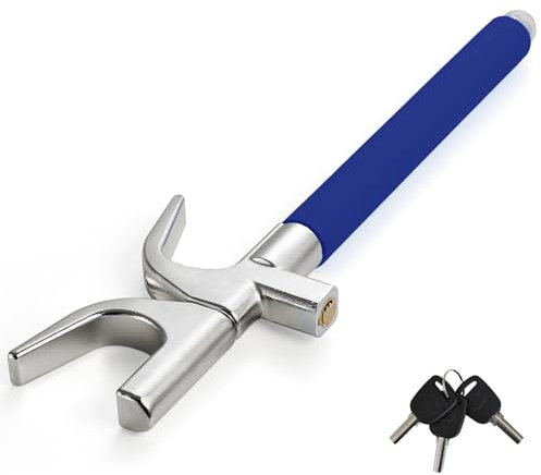 Warmiehomy Heavy-Duty Steering Wheel Lock - Universal Anti-Theft Device with 3 Keys for Cars, Vans and Trucks - Adjustable Length, Blue