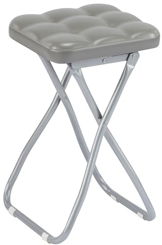 Balama Sgabello in metallo grigio pieghevole imbottito 50 x 30 x 30 cm con blocco di sicurezza, guida per pavimento e robusta ecopelle
