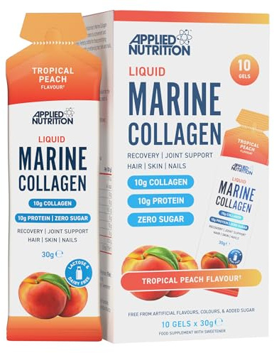 Applied Nutrition Liquid Marine Collagen Gel | 10g Collagen + Vitamin C | Ready-to-Use Beauty Gel | Sugar-Free | Tropical Peach | 10 x 30g Sachets