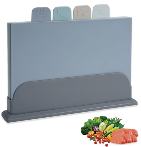 Skärbräda, set med 4 skärbrädor, med skärbräda i plast, klassificering skärbräda, 4 färger skärbrädor plast, diskmaskinssäker, för fisk, kött, grönsaker, frukt