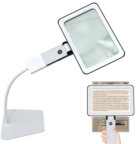 Loupe Pleine Page 3X avec éclairage et Support pour la Lecture ou Les travaux de précision, Lampe loupe de Bureau 2 en 1 Mains Libres pour Les Seniors, Les Loisirs créatifs et Le Bricolage.