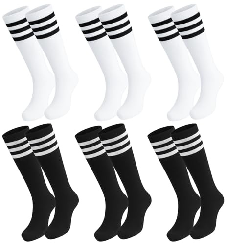 Zuimei 6 Pairs Kids Football Socks, Striped Soccer Socks for Kids Knee-High Football Socks for Boys Girls Running Training, 3-6 Years
