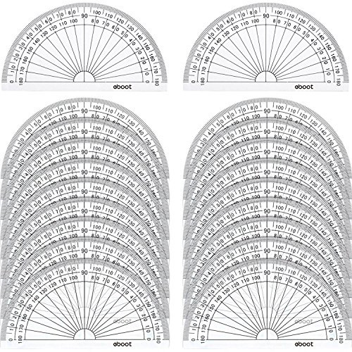 Lot de 20 rapporteurs en plastique à 180 degrés pour mesurer l'angle des étudiants en mathématiques, 10,2 cm, transparent