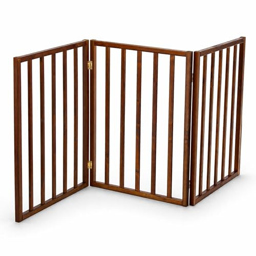 Oypla Dark Brown Dog Safety Folding Wooden Pet Gate Portable Barrier