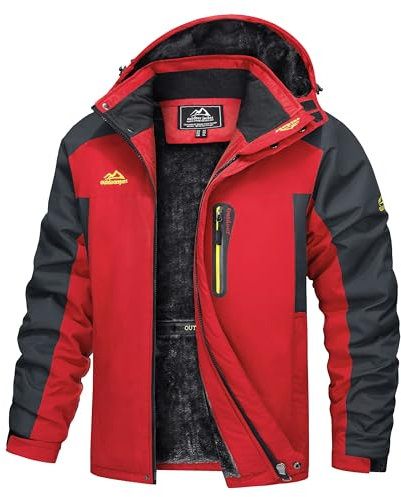 TACVASEN Waterproof Jackets Mens Mountain Fleece Jacket Outdoor Breathable Softshell Jacket Rain Coat Mens Snow Skate Ski Snowboard, Red, L
