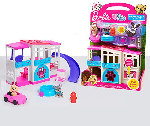 Barbie Pet Dreamhouse - Juego de 2 Caras, 10 Piezas, Incluye Mascotas y Accesorios, Juguetes para niños a Partir de 3 años