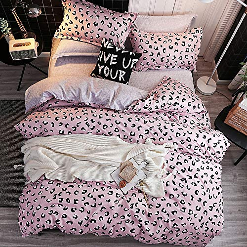 Jqwupup, Set di copripiumino leopardato per letto singolo, 3 pezzi, morbido set di biancheria da letto per bambini, ragazzi, adulti, in microfibra leggera e resistente, (singolo, rosa)
