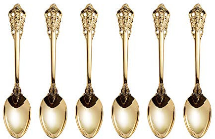 ZFQ 6-Piece Dinner Spoons, 18/10 Stainless Steel Large Tablespoons, 7.87 Inches, Mirror Finish, Dishwasher Safety, Golden Color