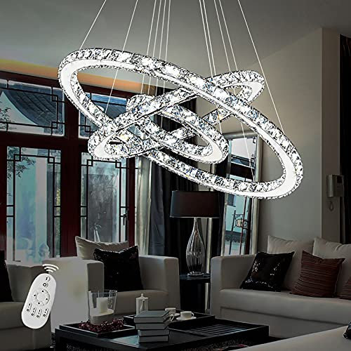 YRHome 96 W LED cristallo design dimmerabile, lampada a sospensione, lampadario creativo, lampadario a sospensione a tre anelli