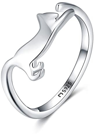 MARLION JEWELS Anillos de mujer en plata de ley con forma de gato. Anillo plata mujer con acabado plateado o dorado. Joyería ideal para parejas, regalo para madres, amigas... Anillos para parejas