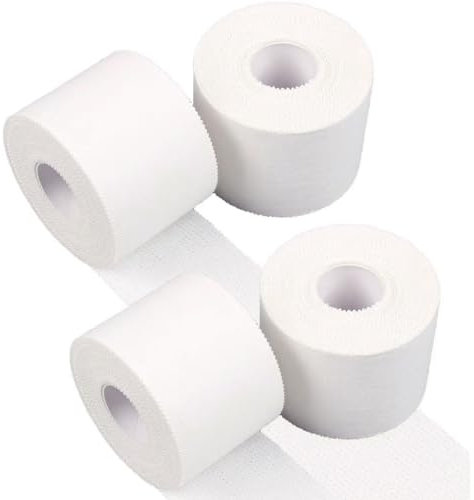 Nastro sportivo bianco, set di 4 rotoli di nastro (5 cm x 10 m), nastro autoadesivo con forza adesiva extra forte, delicato sulla pelle, nastro sportivo strappabile per gli sport