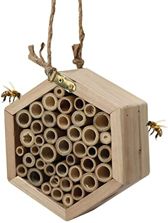 Wooden Insect Bee Bug House Natural Eco-Friendly Wood Insect Hotel Garden Nest Easy Installation Beautiful Design Easy Care (1281 - Hexagonal Insect House)