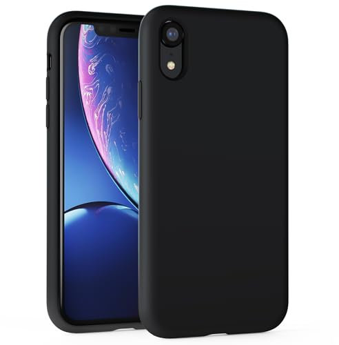 TAXXOE Silicone Case Compatible with iPhone XR Case Soft Ultra Slim Protective Shockproof Liquid Silicone Phone Case, Anti-Scratch Microfiber Lining, 6.1 Black