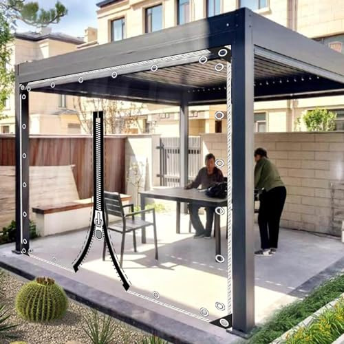Bâche Transparente Travaux Lourds,avec Fermeture Éclair et œIllets,Rideau de Bâche Imperméable Extérieur,Carport Porche Panneaux Latéraux,Bâche de Protection Claire en Pvc,L×H-2.2x2.2m/7.2x7.2ft