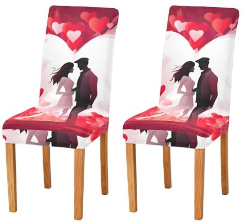 JUMBEAR Coppie coprisedie per San Valentino, per sala da pranzo, 4 pezzi, elasticizzato, rimovibile, lavabile, coprisedia decorativo