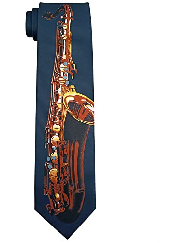Wpamlrta Cravates formelles pour saxophone 8,2 cm Motif notes de musique piano, Saxophone doré, taille unique