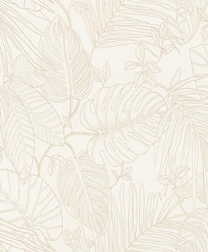 Rasch Color your life 690804 - Papel pintado (fieltro, aspecto textil y grandes hojas tropicales), color beige