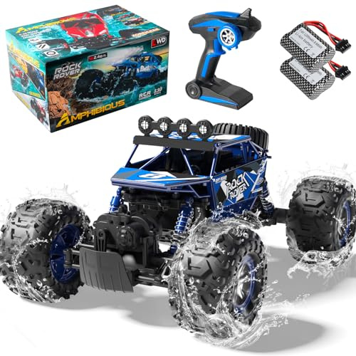 BananMelonBM 1:10 Scale RC Cars Amphibious, 48+ KM/H High Speed RC Monster Truck, 4WD Waterproof Off-Road Truck, 2 Batteries 80Mins Play, Independent Suspension, Toy Gift for Kids Boys Girls Adults