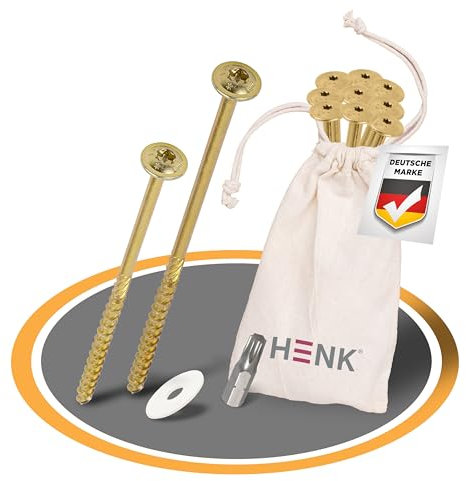 HENK Camping - Set, Universal Schraubheringe, Zeltschrauben 18 Stück in Zwei Längen mit Bit 18 Kunststoff-Unterlegscheiben für Schraubheringe Camping