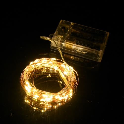 TuoTu Fairy Lights Battery Operated, Christmas Tree Lights with 8 Flashing Modes and 8-16 Hours Timer，5M/16ft 50 LED Copper Wire Light (1, Warm White)