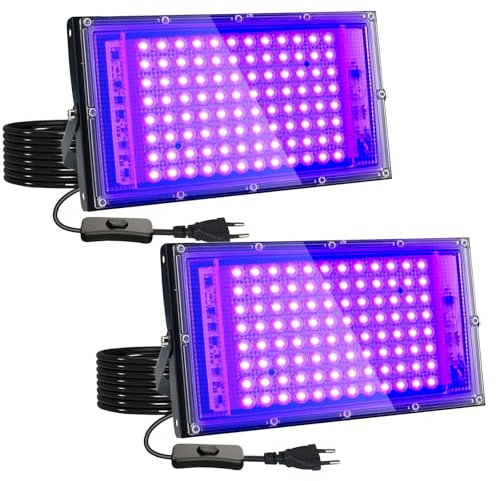 Eleganted 2Pcs 100W lumiere noire, Lumière Noire Projecteur UV LED, Imperméable IP65 lampe lumiere noire, 385-395 nm pour Scène, Fête, Peinture, Halloween, Jardin