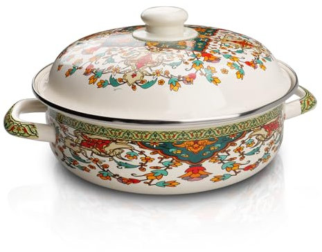 Rongxze Bräter Emaille Topf, Bräter mit Deckel, Schmortopf, Auflaufform Kasserolle für Backen Schmoren Braten, Emaille Topf für Herdarten und Induktion, Rund, Antihaft (25cm)