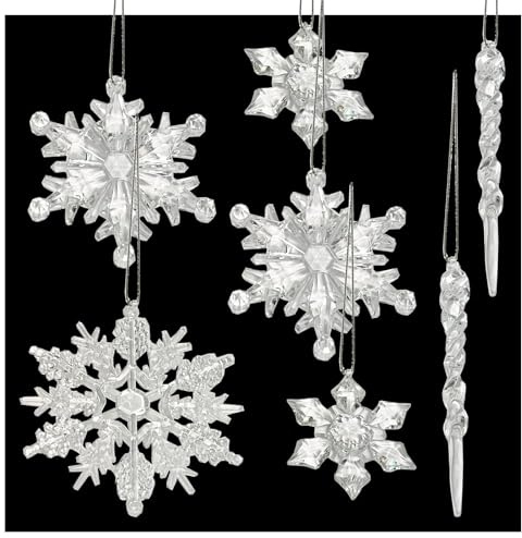 30Pcs Crystal Christmas Ornaments, Acrylic Hanging Snowflake Icicles Set for Chandelier Pendants Beads Christmas Xmas Tree Decorations