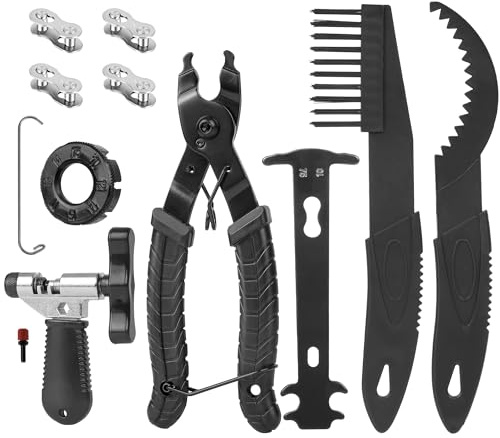 Outil pour Chaîne de Vélo, Ensemble d'outils de Chaîne de Vélo, Pince Chaine Velo, Dérive-chaîne, Jauge de Chaîne, 10 Pcs Kit d'outils de Réparation de Chaîne pour Vélos à 6-11 Vitesses
