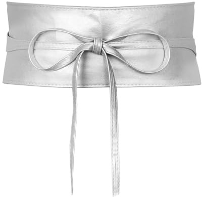 MILAKOO Dam Brett Mjukt PU Läderbälte Dragsko Brett Dambälte Obi Slips Brett Midjeband Wrap Slips Bälte för Bröllopsfest Klänning, Silverton, 263cm/103.5'' (L)