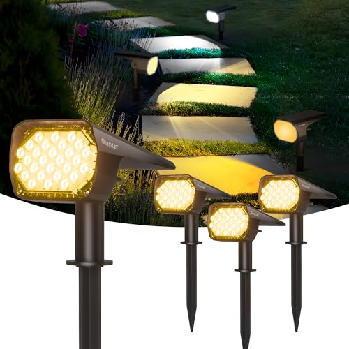 Quntis Focos solares de 3 colores, 6 modos de iluminación, focos solares IP65 impermeables, luces solares de jardín para patio, entrada, camino, porche, pasarela, césped, paquete de 4