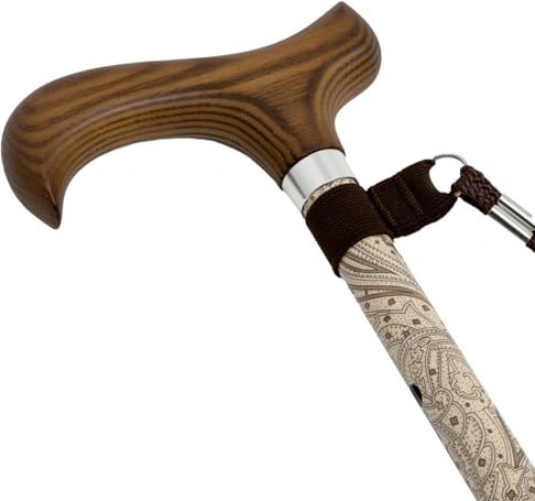 Bastón Extensible para Mayores – Aluminio con Empuñadura de Madera Ergonómica Ambidiestra (Paisley Beige)