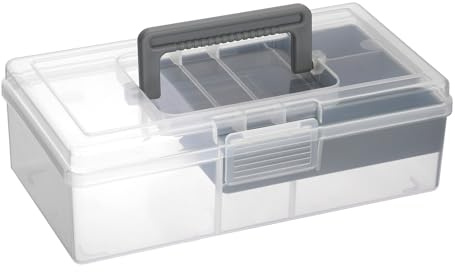 OGANAZI Boîte de rangement pour appâts de pêche - En plastique transparent - Mallette à outils polyvalente avec poignée de transport - Palettes amovibles - Étanche - 27 x 15 x 9 cm