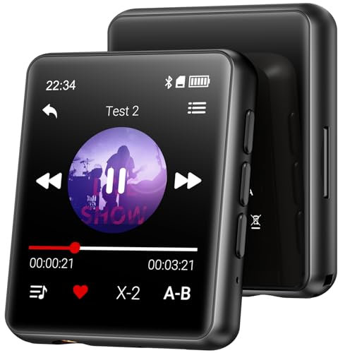 Reproductor MP3 Bluetooth - 128GB Reproductor de Música, Altavoz Incorporado y Radio FM, 1,8'' Mini MP3 Niños y Deportes (Negro)