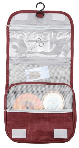 Nogsay Ostomy Colostomy Travel Bag Hanging Ostomy Supplies Bags for Colostomy Foley Catheter,Medical Supplies Ileostomy Pouch Accessories Hanging Wash Toiletry Bag Organizer (Wine red)