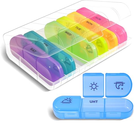 Weekly Pill Organizer 3 Times a Day – 7 Day Medicine Pill Organizer and Travel Pill Box with Large Openings, Elegant Pill Case for Easy Use – Morning Noon Evening Compartments for Pills, Vitamins