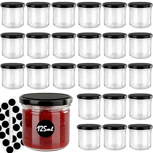 Otauoaea 24 Vasetti Vetro Piccoli da 125ml, Barattoli per Conserve Ermetici, Barattolo Vetro con Tappo a Vite, con Etichette e Pennarello, Vasetti per Marmellata, Yogurt, Miele