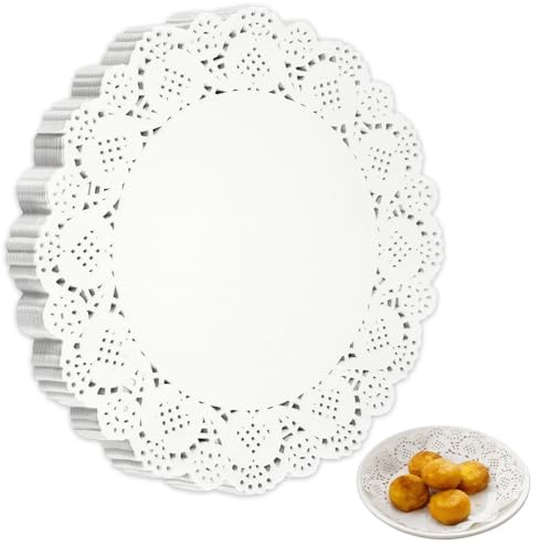 Alaoo Ronda Spetspapper, 150 st Enksprutade Engångsduker, Spetspapper Runda Dekorativa för Desserter, Kakor, Bakade Varor, Bröllop, Fest, Födelsedag, Bordsdekoration 16,5 cm