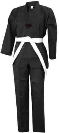 RUWLFE Judo-Anzüge, Kostüme, Kleidung, Weiß, Schwarz, Taekwondo-Uniformen, Karate-Judo-Kleidung, Erwachsene, Unisex, Langarm-Uniform für Sport(Black,150)