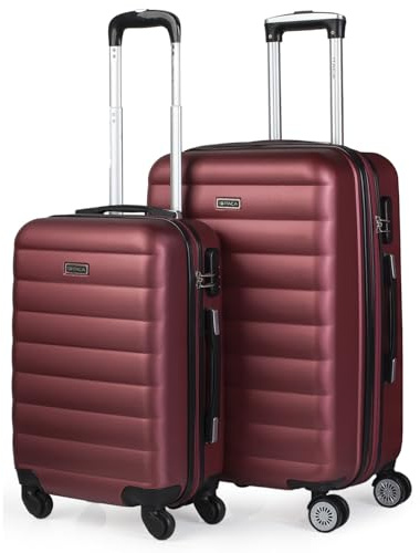 ITACA - Juego Maletas De Viaje rígidas Trolley con Candado de Combinación y 4 Doble Rueda 360° Set Maletas De Viaje Ligeras y Resistentes con Neceser, Granate