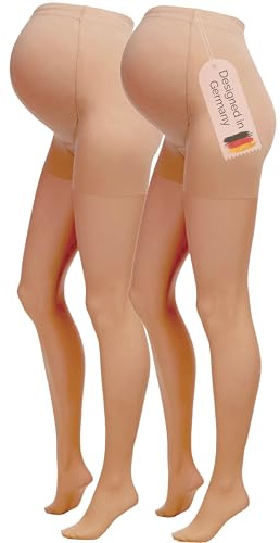Herzmutter Collants grossesse femme Voile 20DEN - Collant de maternité transparents et mats - Beige, Noir - Lot de 2-1220 (M-L, Beige-Foncé, 2x)