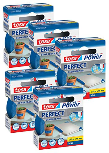tesa Gewebeklebeband extra Power Gewebeband (blau, 5er Pack)