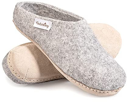 naturling Damen Hausschuhe - bequeme Filz Pantoffeln - echte Ledersohle Grau 38 (Grau, 38 EU, numeric_38)