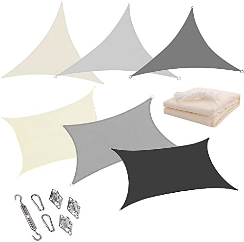 Trade-Shop Sonnensegel/Sonnenschutz/Sonnendach 3x5m PES Polyester cremefarben rechteckig UV-Schutz wasserabweisend reißfest/mit Spannseilen