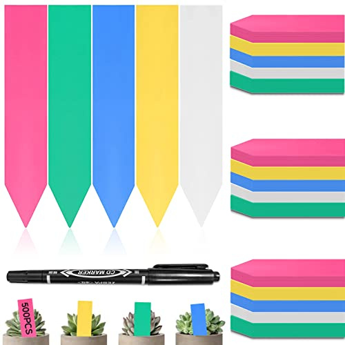 Etichette per Piante in plastica, 500 Pezzi Marcatori Piante Colorate Giardino Etichette 5 Colori Etichette da Giardino Impermeabili, Per Giardini e Alberi, Vasi da Fiori
