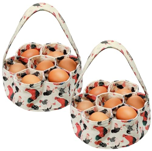 Sweetude 2 Pcs Egg Gathering Basket Egg Collecting Bag with 7 Pouches, Cute