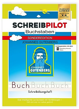 Skrivbok Brickbok för ABC-skyttar med förpräglade bokstäver i specialutgåva Johannes Gutenberg | inlärningssystem utvecklat av lärare, professorer och elever
