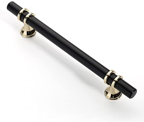 Coinkoly 10 stycken möbelhandtag svart guld kökshandtag 128 mm hålavstånd möbelhandtag skåphandtag lådhandtag handtag för köksskåp dörrhandtag kök EU0004