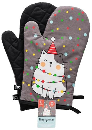 ESSEX - Guanti da forno resistenti al calore, Happy Friends, set di guanti da forno in cotone, 19 x 30 cm, ottima qualità - grigio