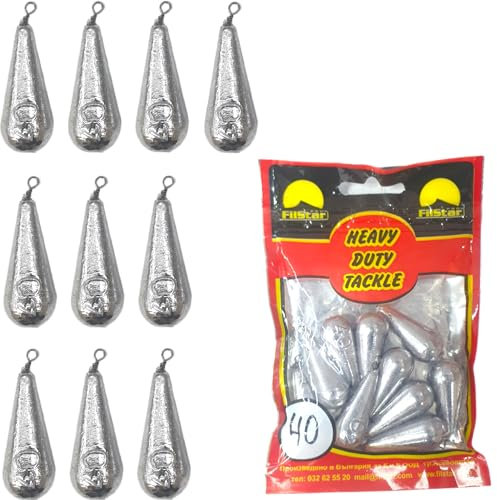 PRO FILSTAR Birnenblei Set 10 x 40g - Blei Angeln mit Wirbel - Angel Bleie Set - Grundangeln - Grundblei Angeln - Blei Gewicht - Angelblei - Fishing Weights - Bleigewichte – Tropfenblei – Karpfenblei
